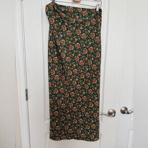 Topshop Floral Green and Orange Strapless Midi Dress size 10 US
